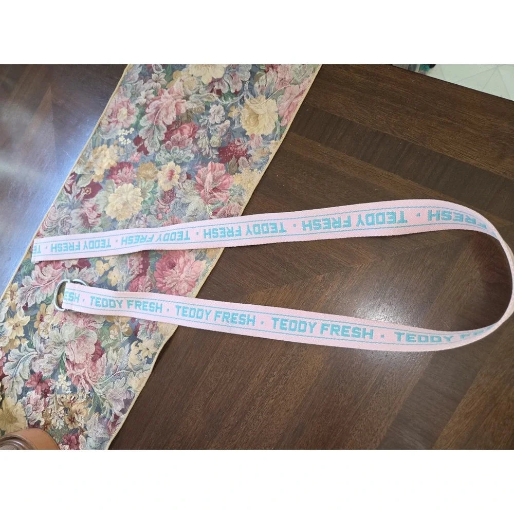 Teddy Fresh D-Ring Webbing Belt Pink Teal Embroidered Logo Streetwear